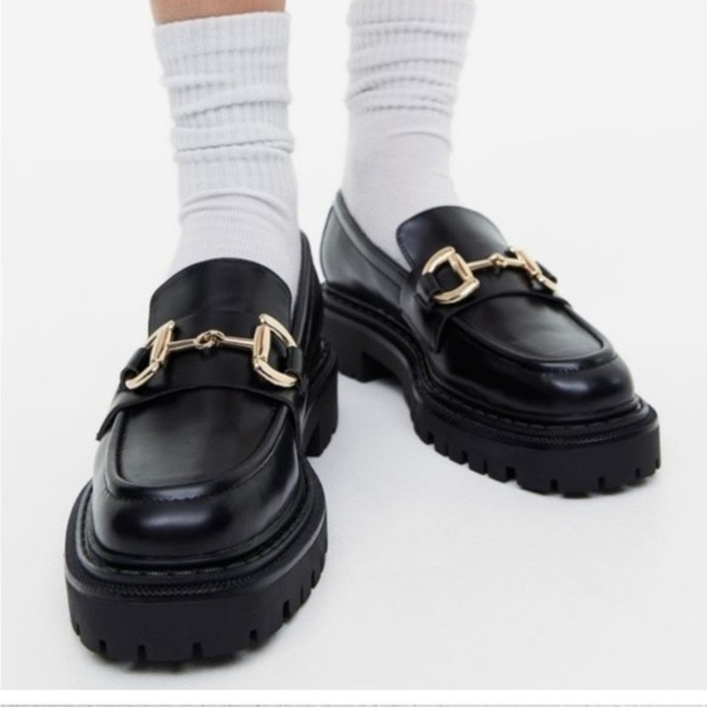 H&M Women's Chunky Lug Sole Platform Loafers Black Size EU 37 US 6.5 Horsebit